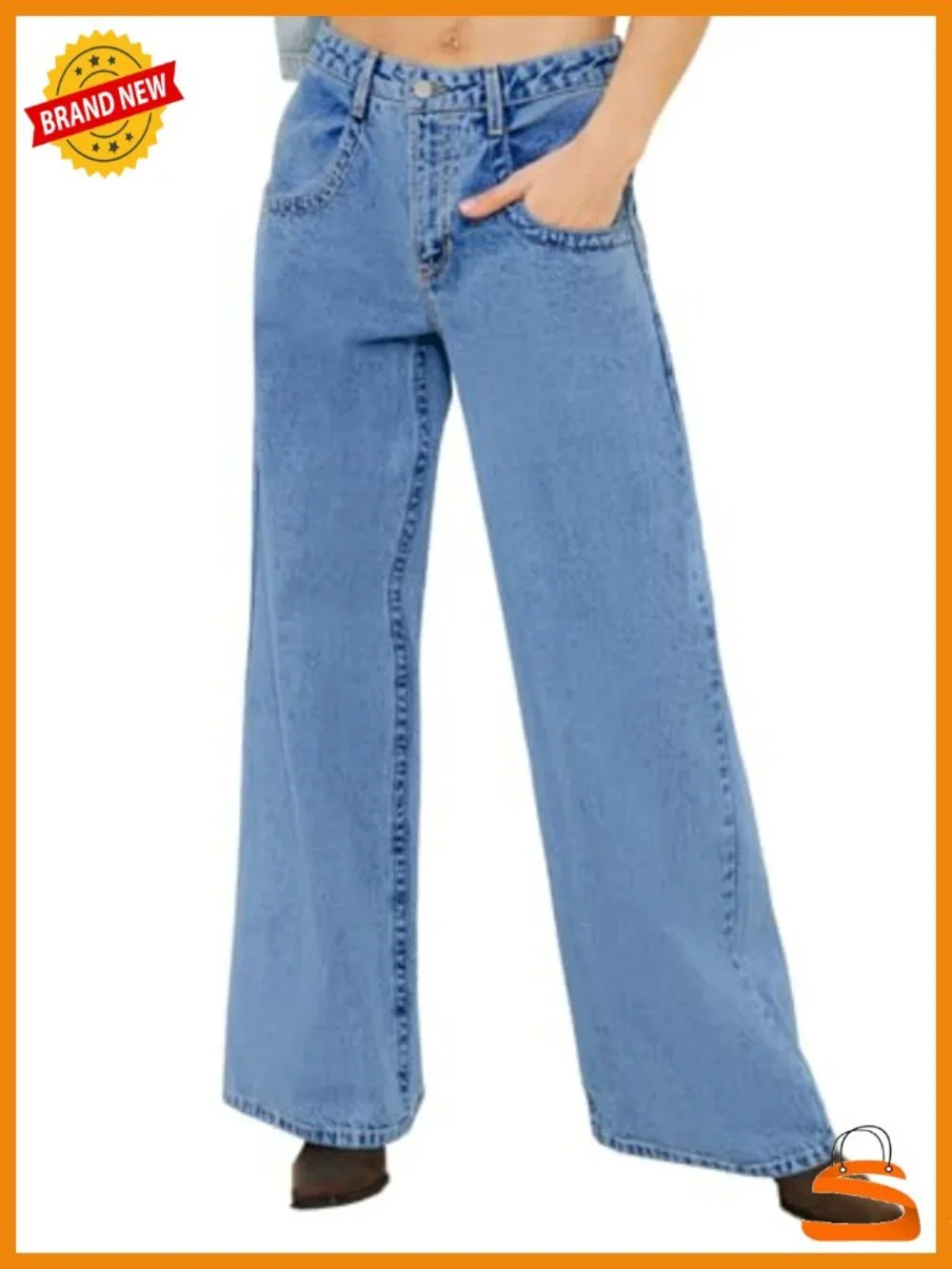 High Waisted Wide Leg Jeans Stretchy Straight Leg Baggy Denim Pants Skate Pocket